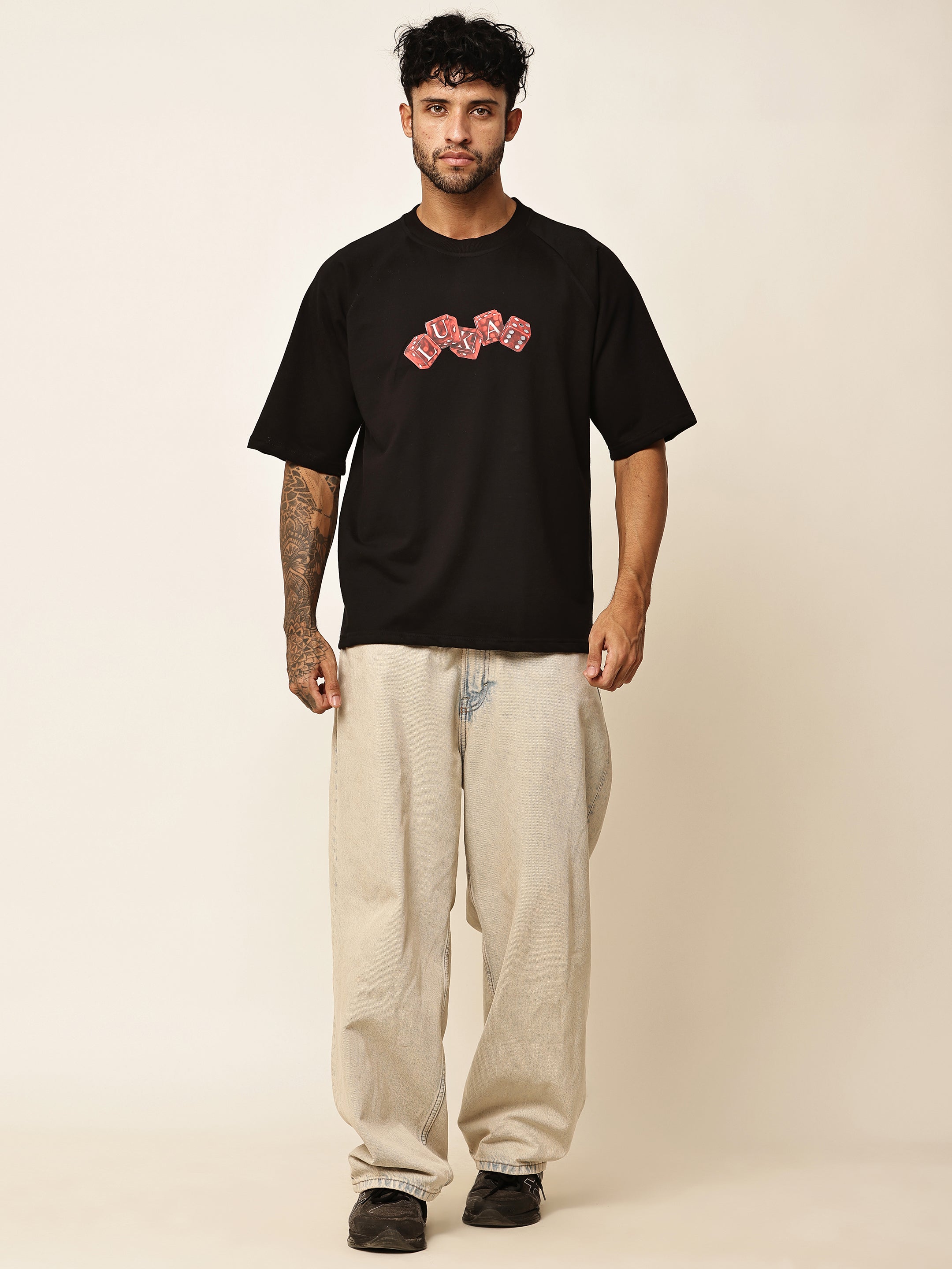 BLACK DICEY RAGLAN TEE