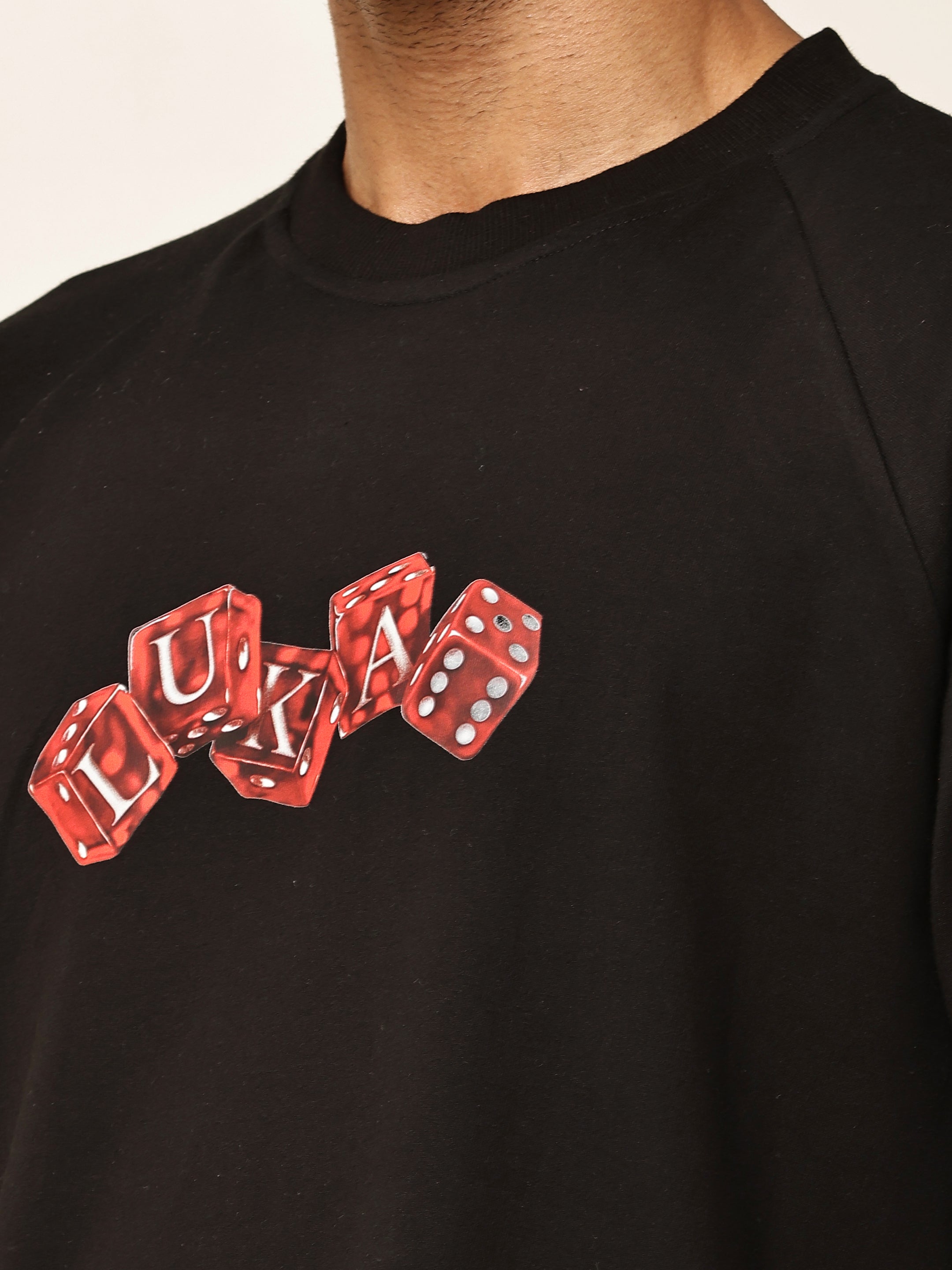 BLACK DICEY RAGLAN TEE