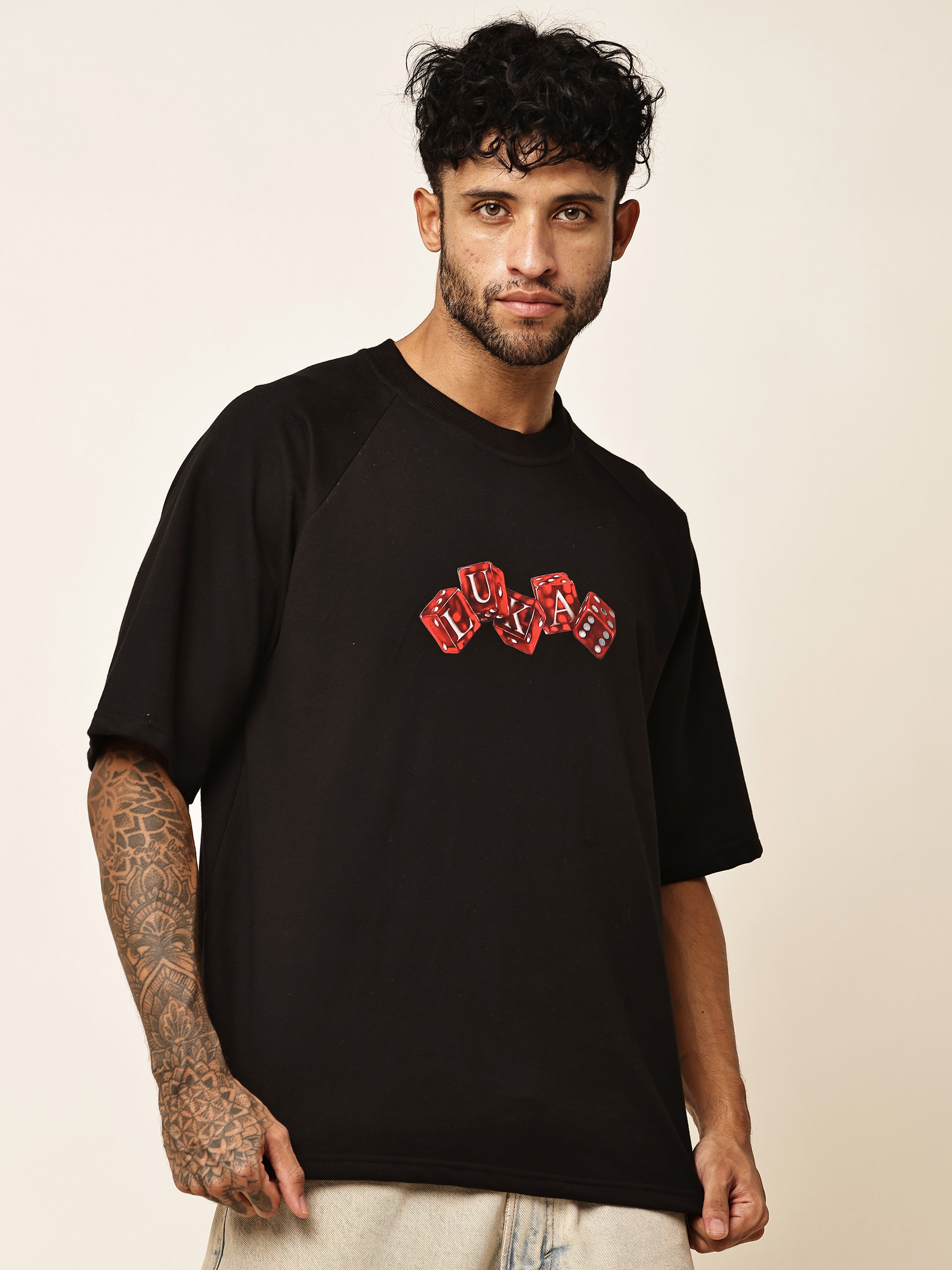 BLACK DICEY RAGLAN TEE